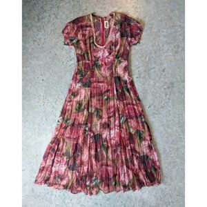 Maxi Floral Sheer Red Dress with Light Ruffling